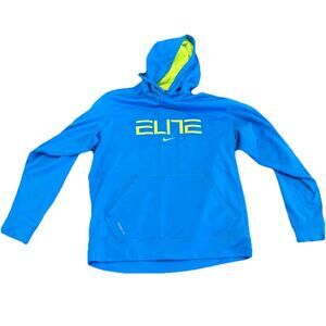 Nike Elite Hoodie Men's Large Blue Yellow Sweatshirt Pullover Therma Fit